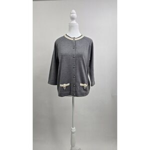 Vintage 90's Coach Est. 1941 Grey Knit Cardigan  Cream Pockets & Silver Buttons
